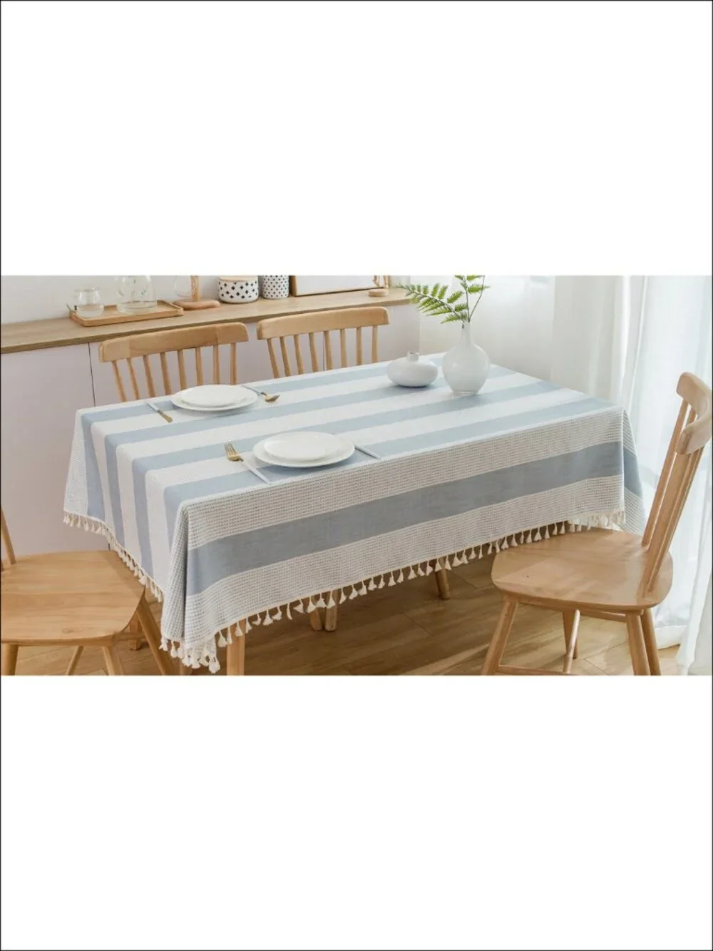 Cotton Tablecloth 55x70 Rectangular Striped Farmhouse Dining